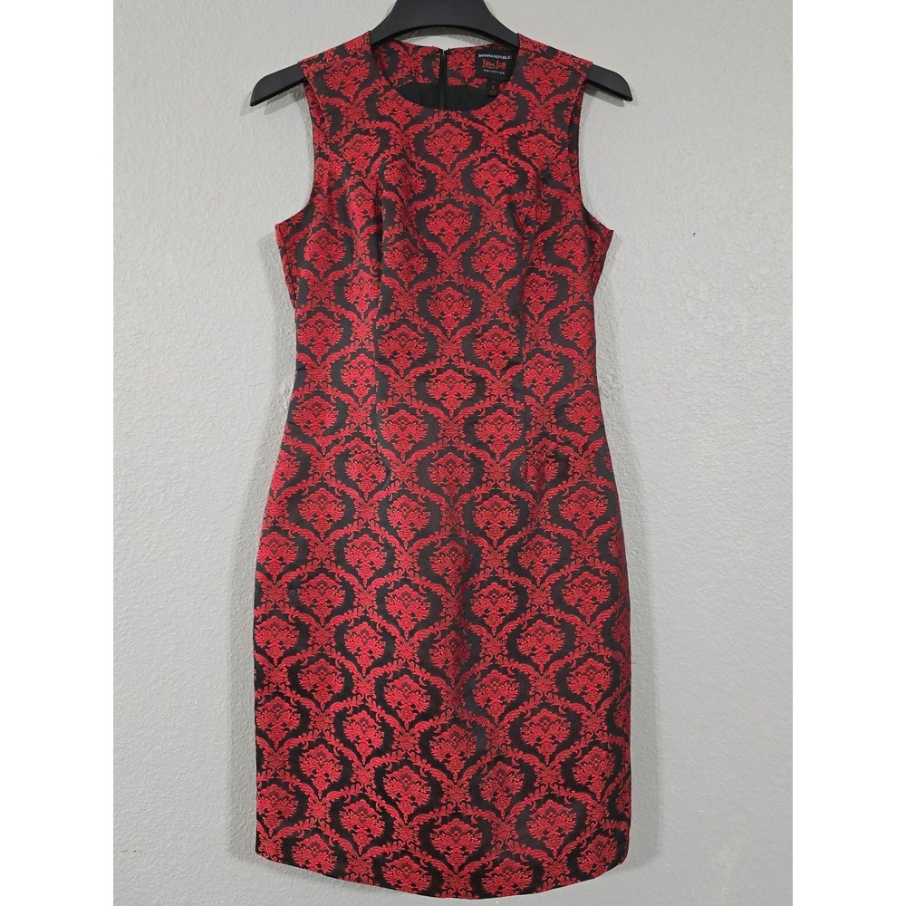 Banana Republic L'Wren Scott Dress Womens 6 Tall Red Jacquard Sheath Cocktail